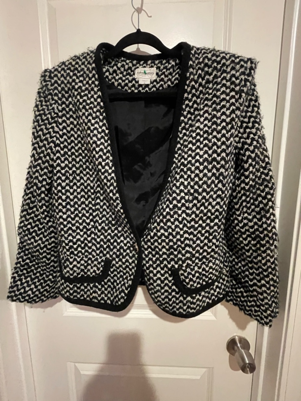 Black & White Tweed Open-Front Blazer Jacket